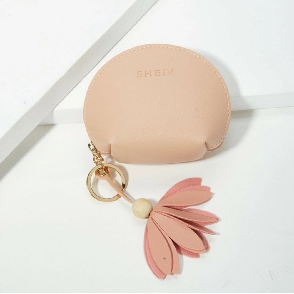 NWT SHEIN Peach Pink Logo Coin Purse Zip Pouch